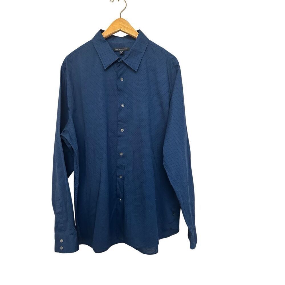 JOHN VARVATOS Shirt Mens XL Blue Long Sleeve Roll Up Button Down Cotton USA